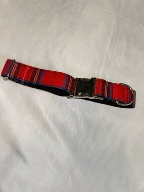 Red Plaid Dog Collar with Metal Buckle
